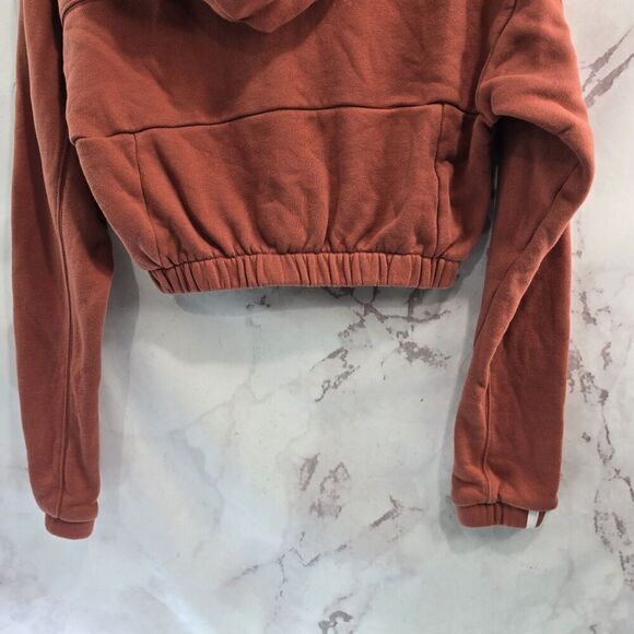 Adidas Hoodie Womens XS Orange Fleece Cropped Elastic Sweatshirt Pullover fh7636 - Picture 7 of 14